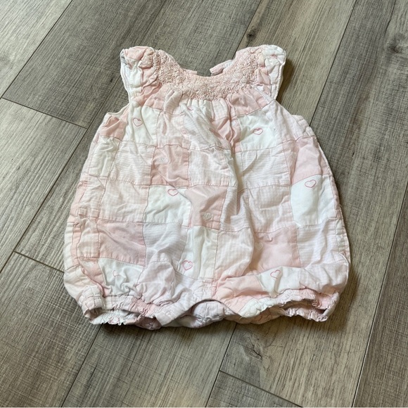 Janie and Jack Pink Patchwork Heart Romper - Fully Lined 6-12M Summer Outfit - Picture 1 of 12